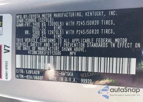 2015 Toyota Venza Xle V6 z USA, uszkodzony, nr VIN 4T3BK3BB5FU112686